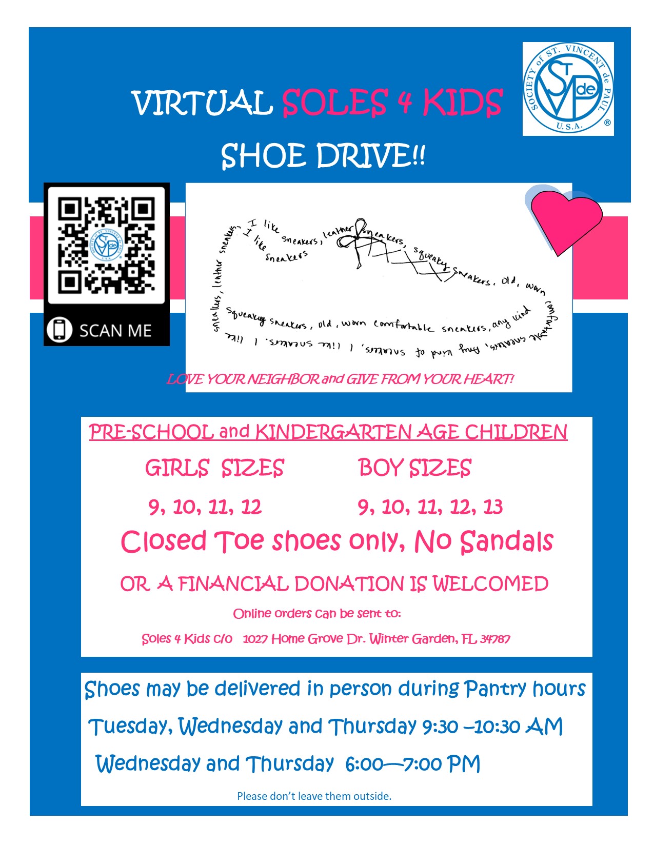 Flyer for Virtual Soles 4 Kids - 2020